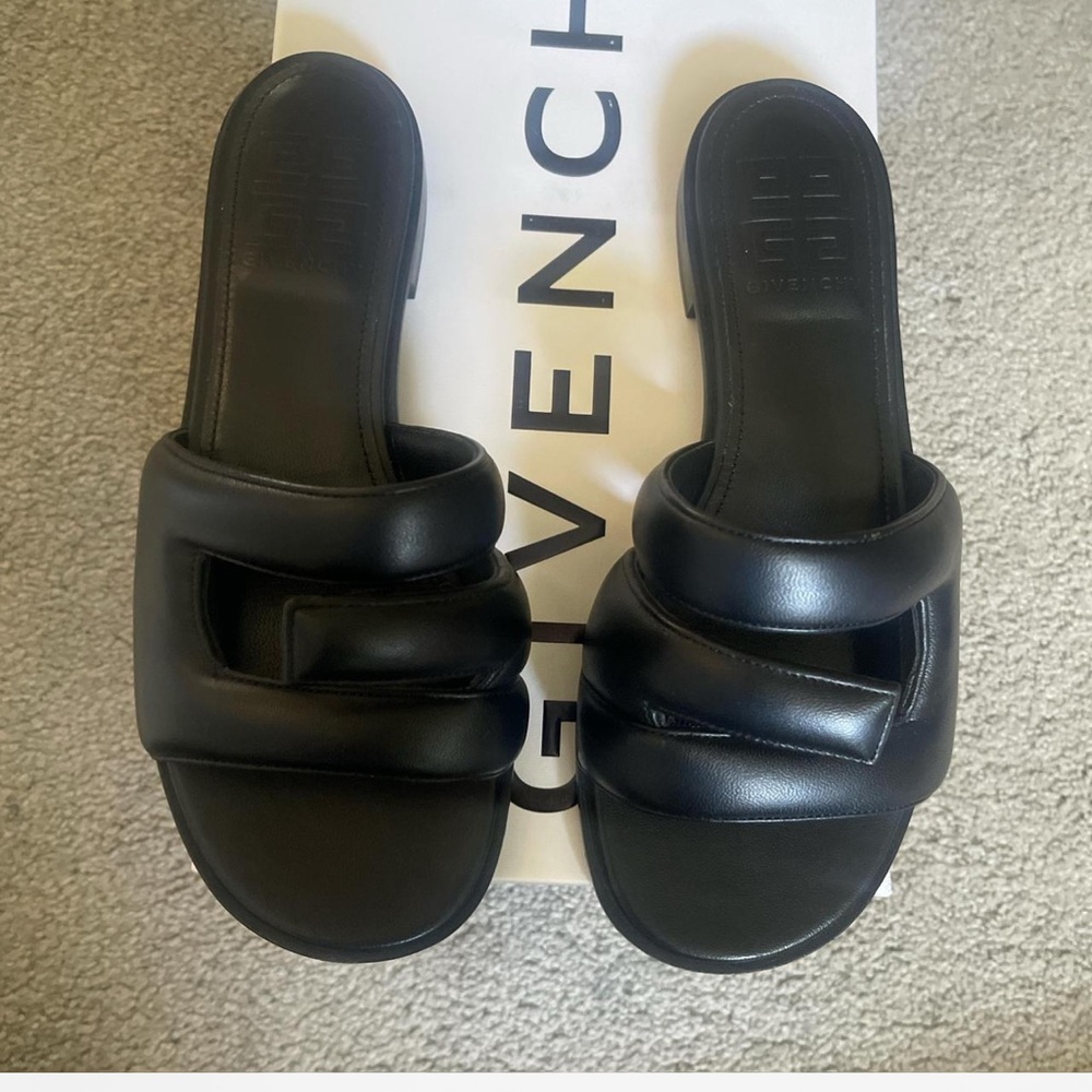 Givenchy Black Leather Slide Sandals